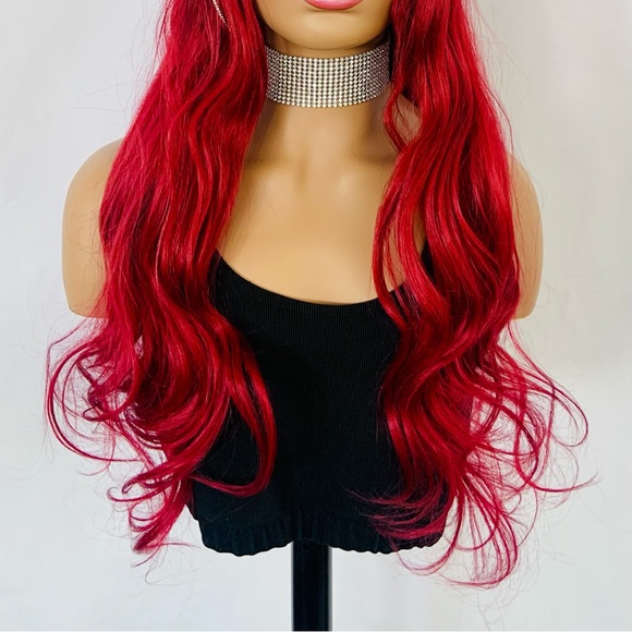 Long Gorgeous Vibrant Red Premium Fiber “Put On & Go” Wig with Bangs 🥰 - Picture 2 of 13